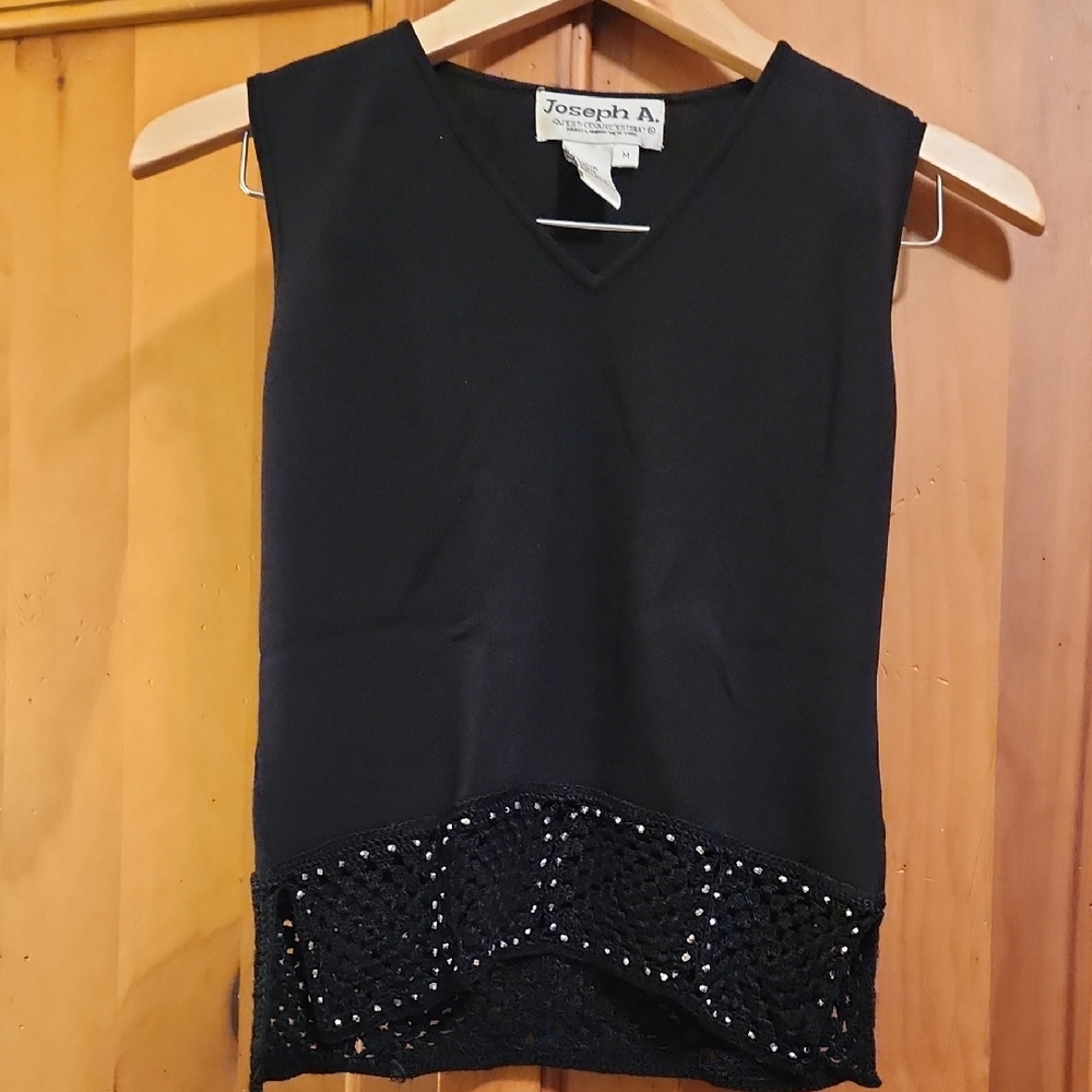 Joseph A Black Tank Top with Crochet Hem